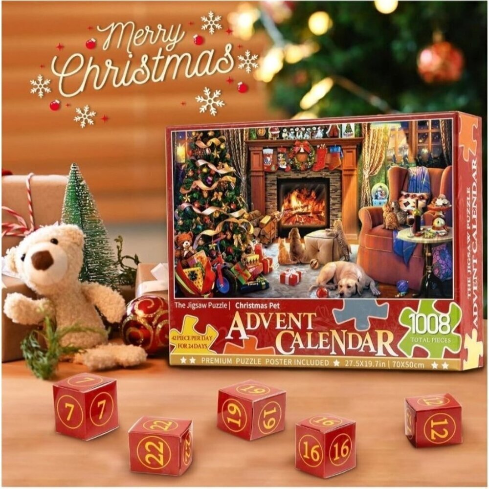 The Jigsaw Puzzle Advent Calendar 1008-Piece Christmas Pet Premium Set Holiday G